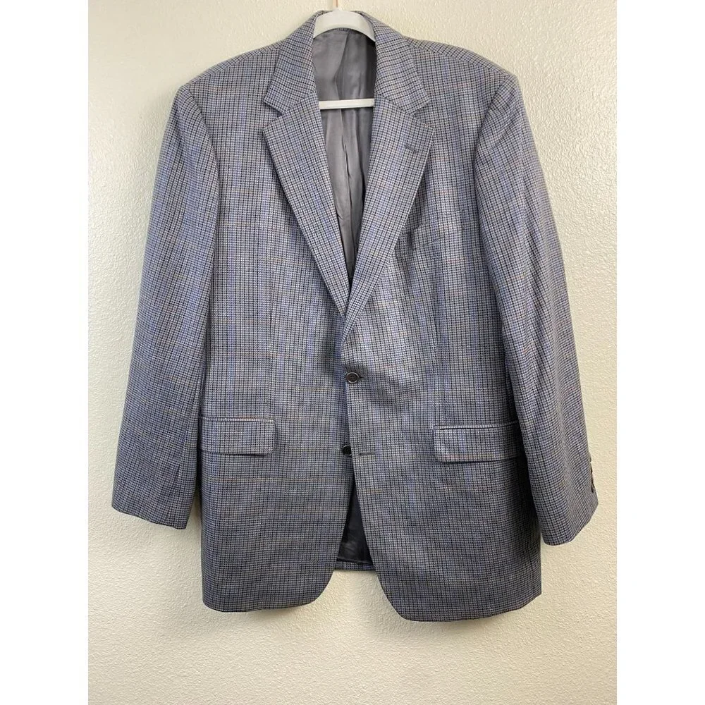 Brooks Brothers 346 Wool Plaid  Blazer Jacket Mens 43L Career Houndstooth Formal